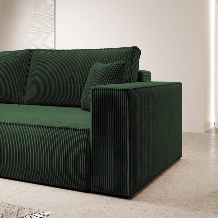 NADUVI Collection Galine 3-zitsbank met Slaapfunctie - Ribstof - Donkergroen
