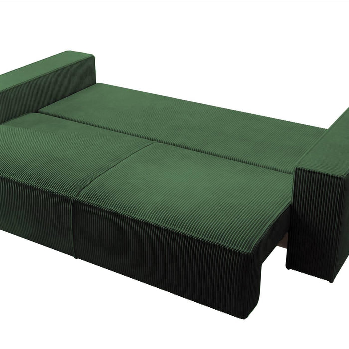NADUVI Collection Galine 3-zitsbank met Slaapfunctie - Ribstof - Donkergroen