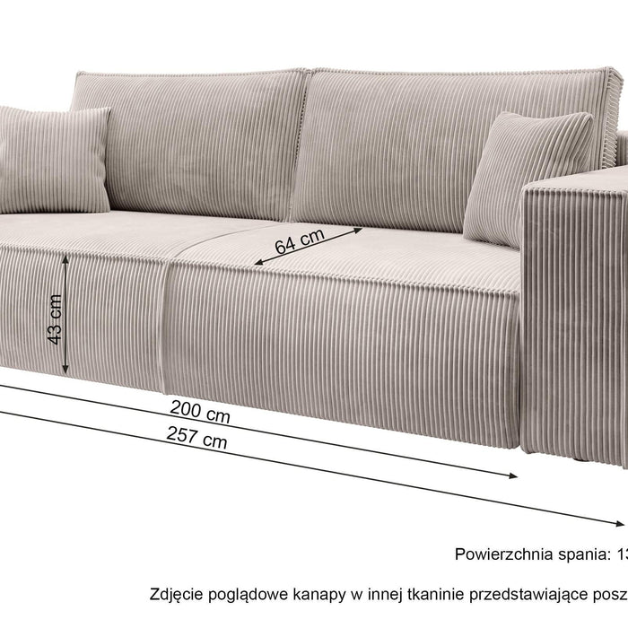 NADUVI Collection Galine 3-zitsbank met Slaapfunctie - Ribstof - Lichtgrijs