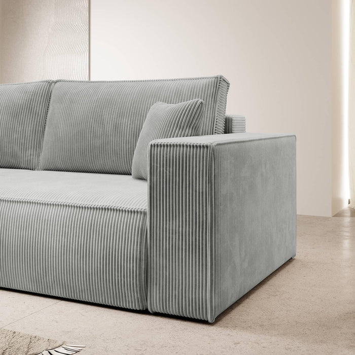 NADUVI Collection Galine 3-zitsbank met Slaapfunctie - Ribstof - Lichtgrijs