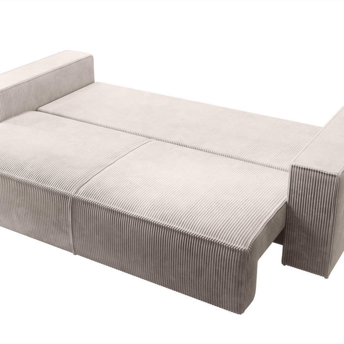 NADUVI Collection Galine 3-zitsbank met Slaapfunctie - Ribstof - Crème