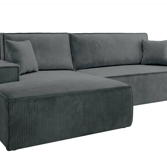 NADUVI Collection Galine Hoekbank met Hoekbank met Chaise Longue Links met Slaapfunctie - Ribstof - Donkergrijs
