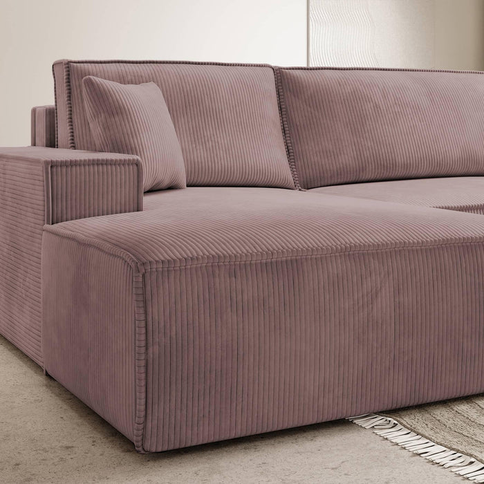NADUVI Collection Galine Hoekbank met Chaise Longue Links met Slaapfunctie - Ribstof - Roze