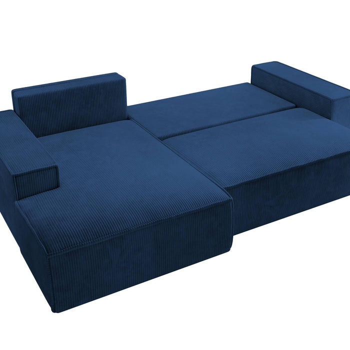 NADUVI Collection Galine Hoekbank met Chaise Longue Links met Slaapfunctie - Ribstof - Donkerblauw