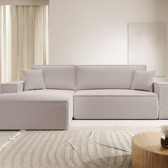 NADUVI Collection Galine Hoekbank met Chaise Longue Links met Slaapfunctie - Bouclé - Crème