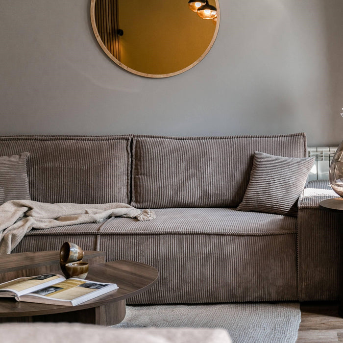 NADUVI Collection Galine 3-zitsbank met Slaapfunctie - Ribstof - Beige