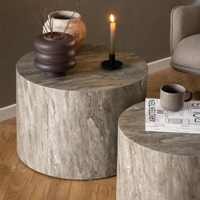 by fonQ Dice Bijzettafel Set van 2 - Rond - Grijs