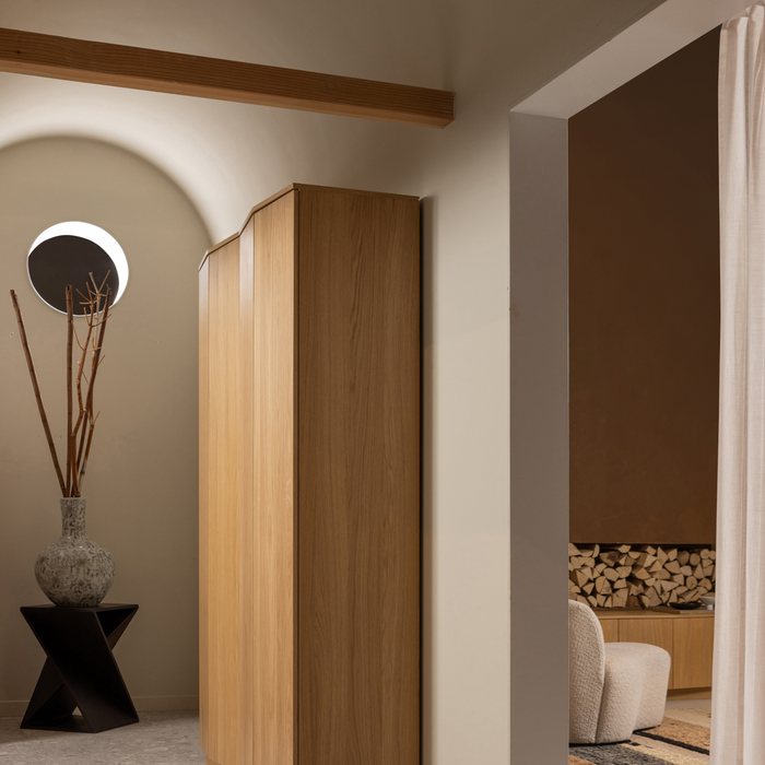 WOOOD Zuma Hoge Kast - Push-To-Open - Eiken - Transparant - 210x67x46