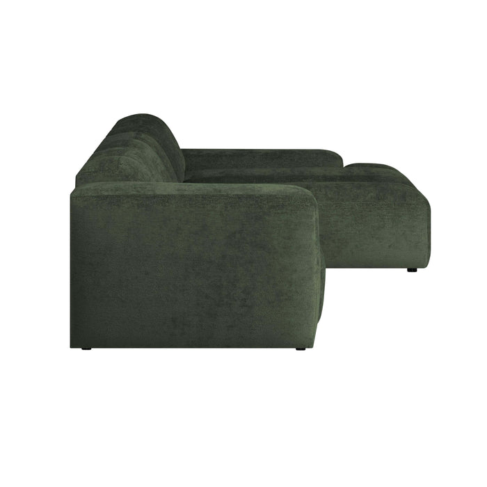 by fonQ Plume 3-zits Hoekbank met Chaise Longue Rechts - Chenille - Donkergroen