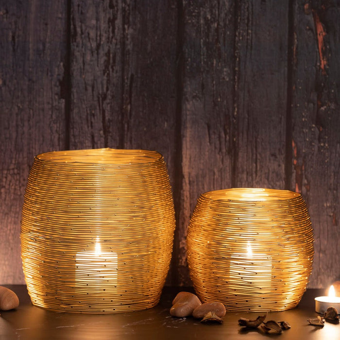 SVJ Windlichten Rond - 15 x 15 x 18 cm - Metaal - Goud - Set van 2