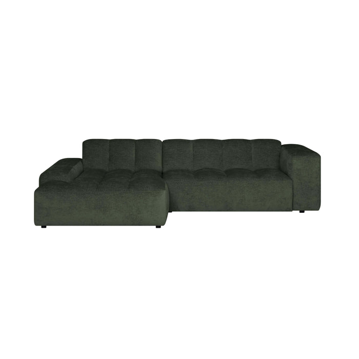 by fonQ Plume 3-zits Hoekbank met Chaise Longue Links - Chenille - Donkergroen