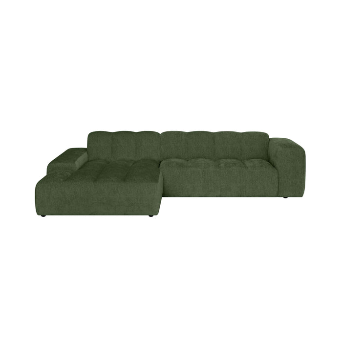 by fonQ Plume 3-zits Hoekbank met Chaise Longue XL Links - Chenille - Groen