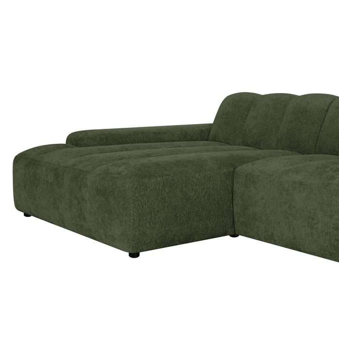 by fonQ Plume 2,5-zits Hoekbank met Chaise Longue Links - Chenille - Groen