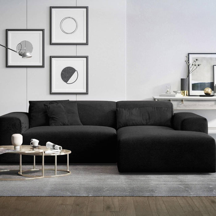 NADUVI Collection Nina Hoekbank Rechts - Ribstof - Zwart