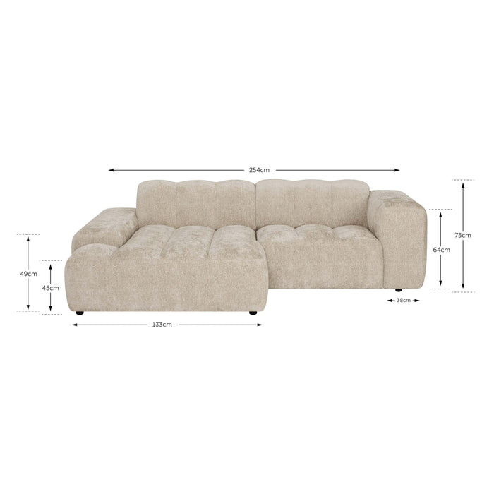 by fonQ Plume 2,5-zits Hoekbank met Chaise Longue XL Links - Chenille - Terra