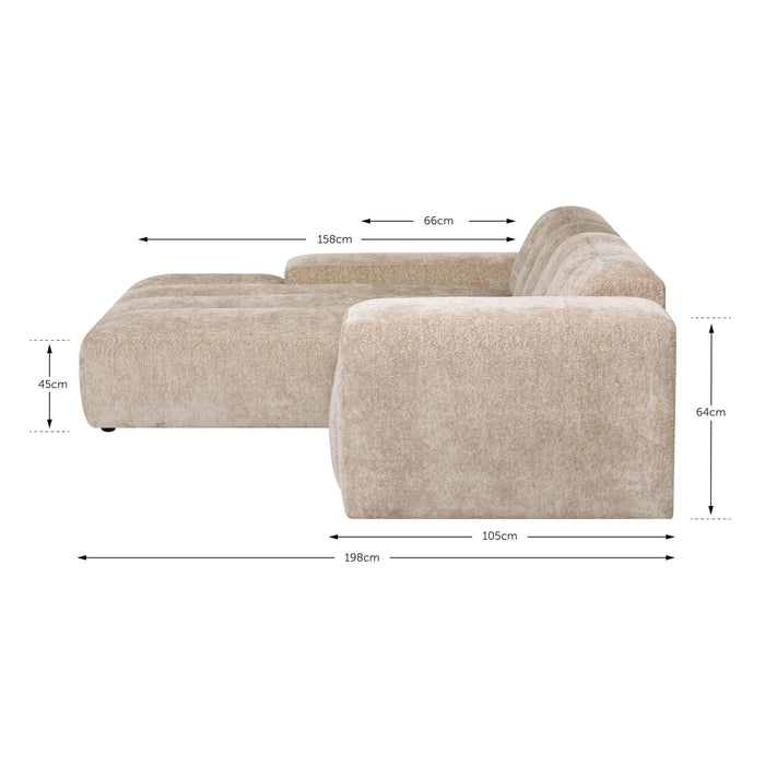 by fonQ Plume 3-zits Hoekbank met Chaise Longue XL Links - Chenille - Beige
