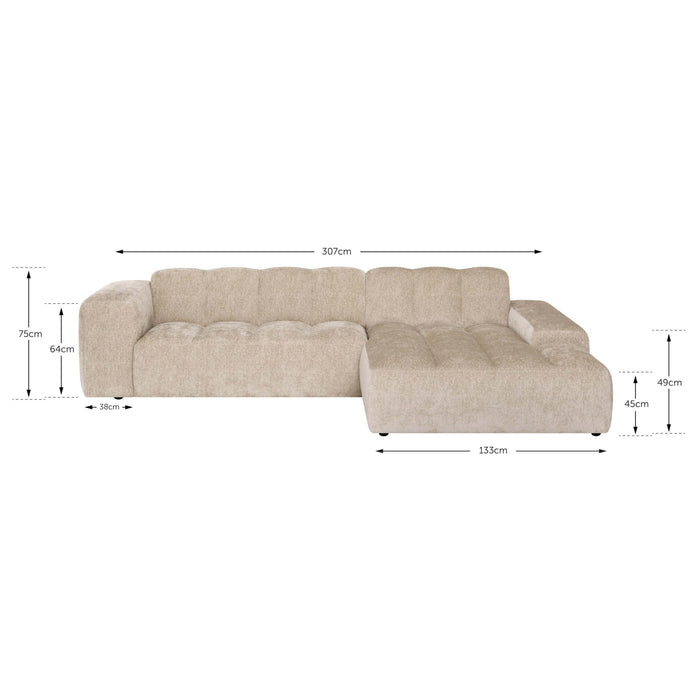 by fonQ Plume 3-zits Hoekbank met Chaise Longue XL Rechts - Chenille - Beige