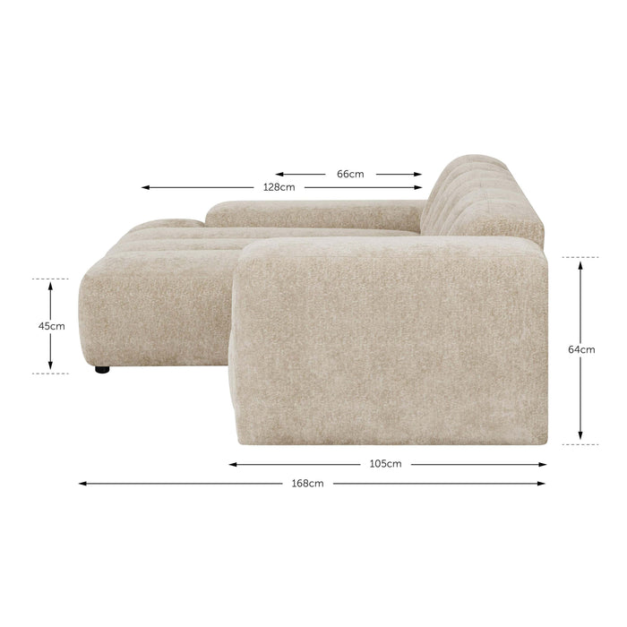 by fonQ Plume 2,5-zits Hoekbank met Chaise Longue Links - Chenille - Beige