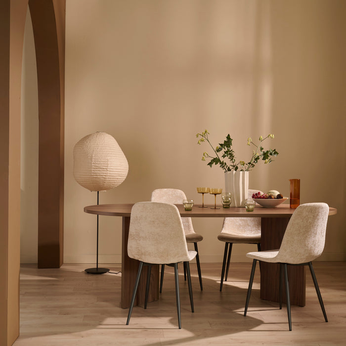 by fonQ basic Sweep Eetkamerstoel Chenille - Set van 4 - Beige