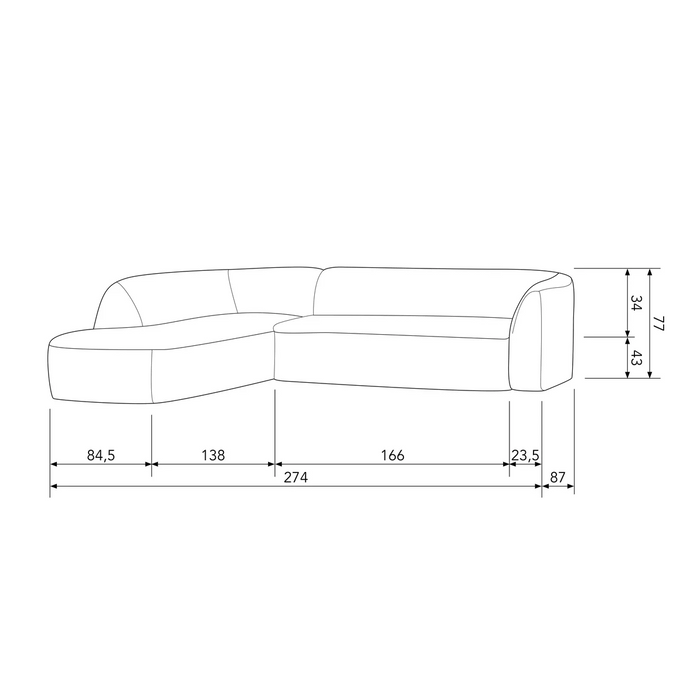 WOOOD Sloping Hoekbank Links - Velvet - Frost