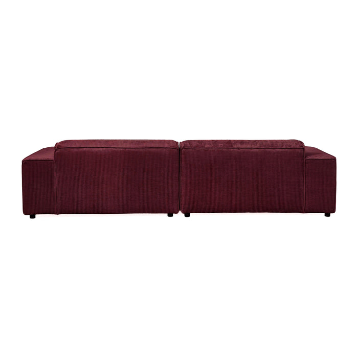 by fonQ Chunky Hoekbank met Chaise Longue Rechts - Rib - Wijnrood