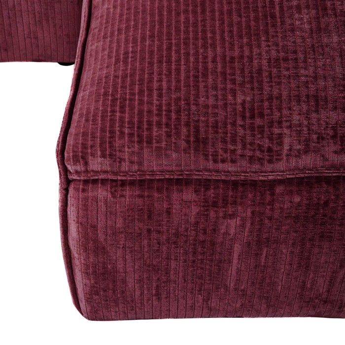 by fonQ Chunky Hoekbank met Chaise Longue Rechts - Rib - Wijnrood