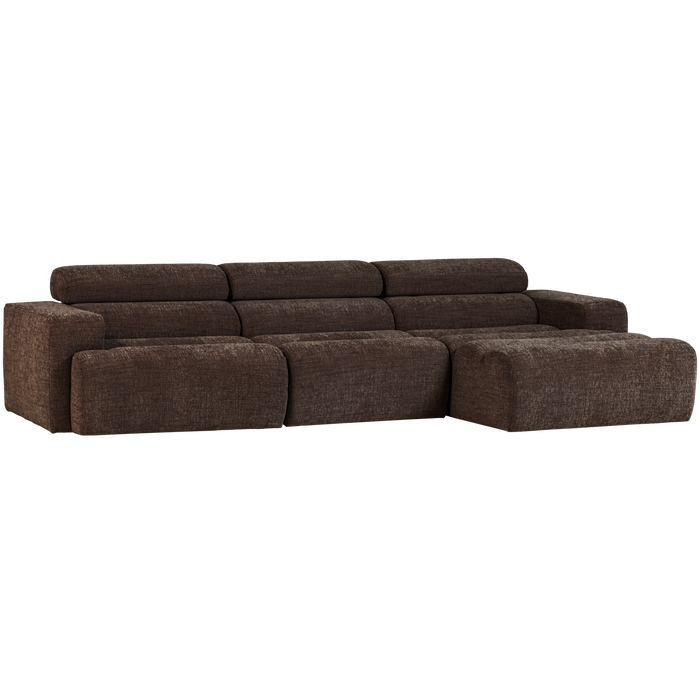 WOOOD Novi Chaise Longue Bank Rechts - Polyester - Donkerbruin Melange