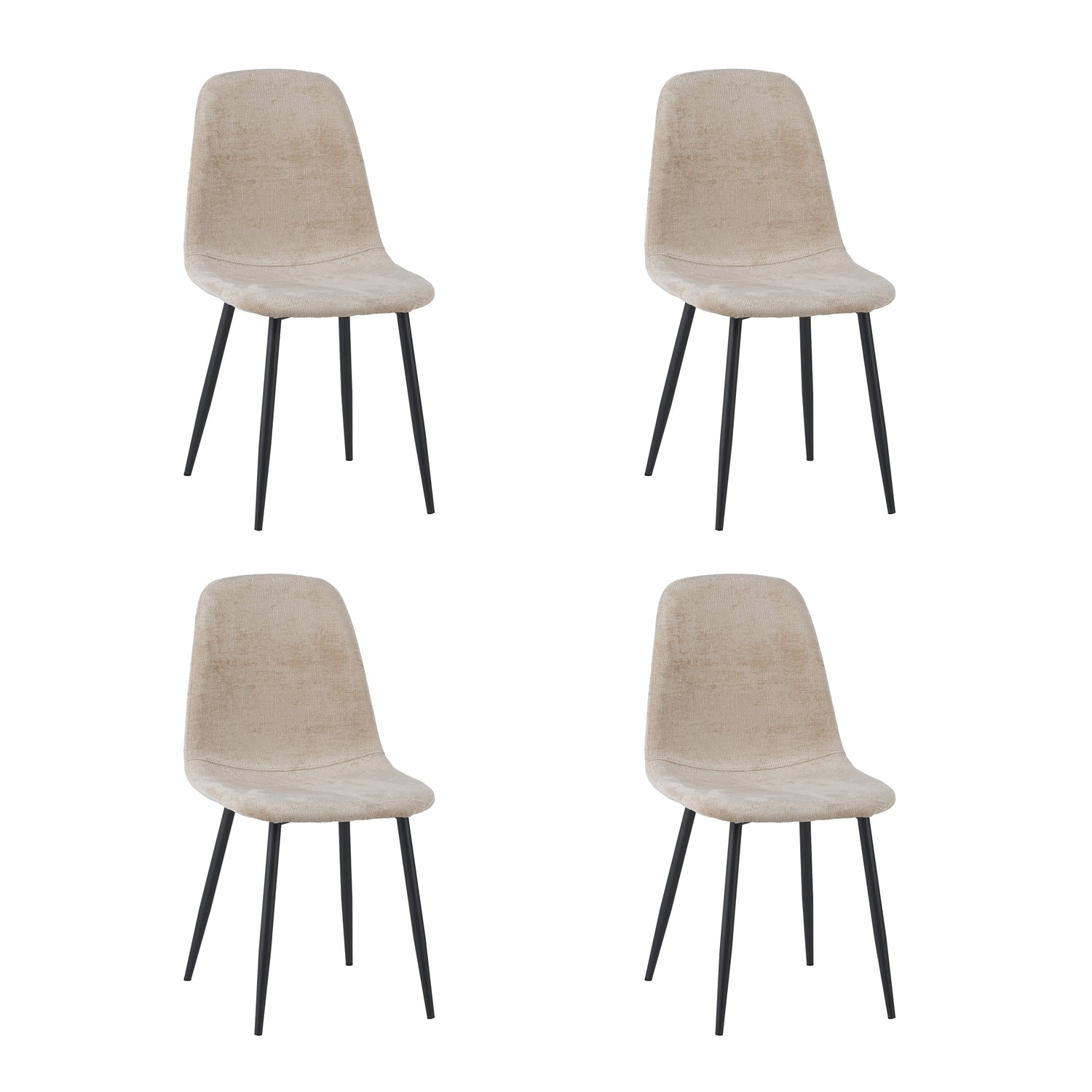 by fonQ basic Sweep Eetkamerstoel Chenille - Set van 4 - Beige