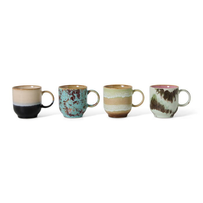 HKliving 70's Ceramics Koffiekop 0,25 L - Set van 4 - Abstract
