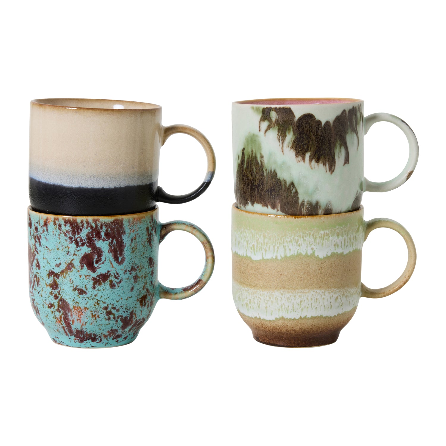 HKliving 70's Ceramics Koffiekop 0,25 L - Set van 4 - Abstract