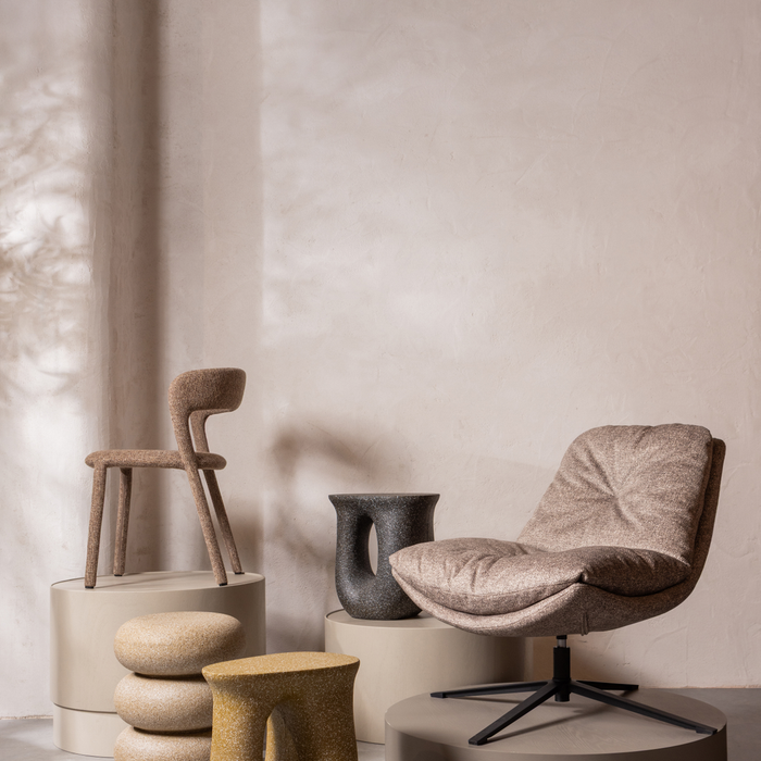 WOOOD Arve Draaifauteuil - Bedrukte Stof - Naturel Melange - 86x82x87