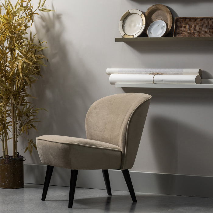 WOOOD Sara Fauteuil - Velvet - Khaki - 59x71x70