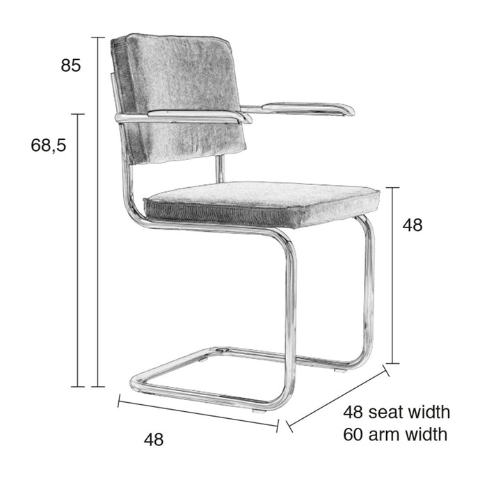 Zuiver Ridge Eetkamerstoel met Armleuningen - Ribstof - Turquiose