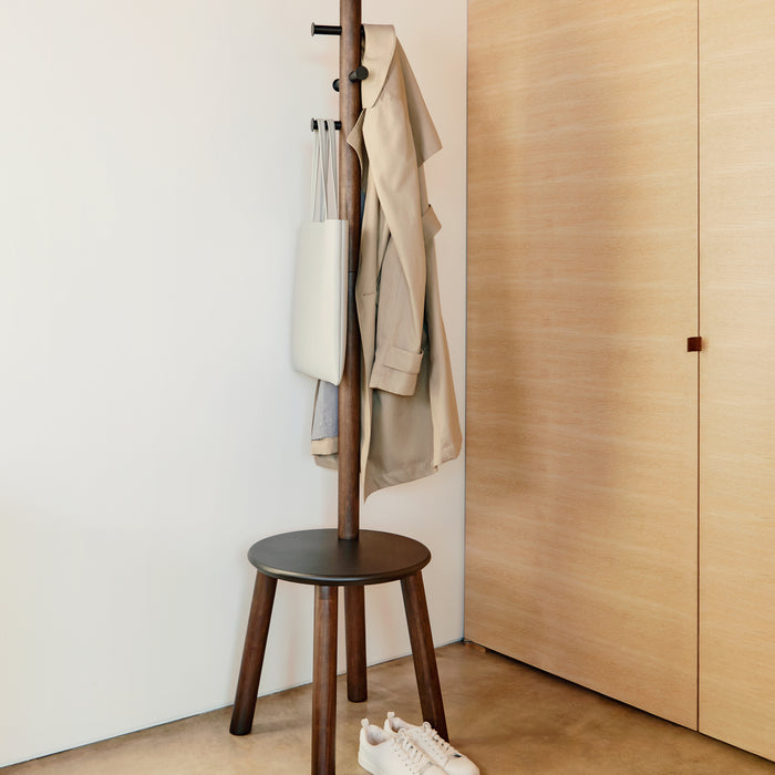 Umbra Pillar Kapstok met Kruk - Zwart/Walnoot