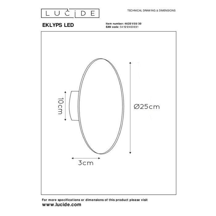 Lucide EKLYPS LED Wandlamp - Zwart