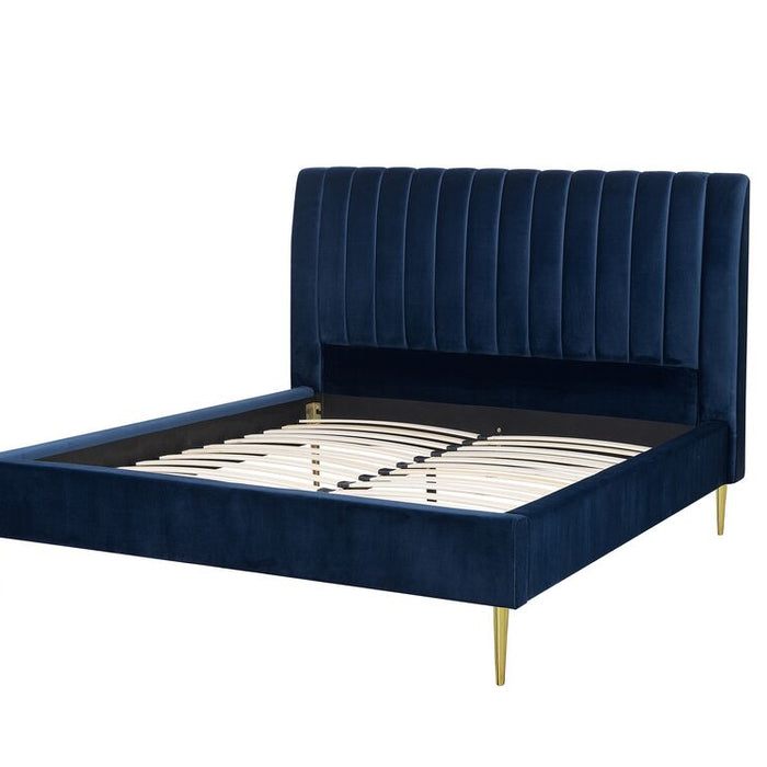 Beliani - MARVILLE - Tweepersoonsbed - Blauw - 160 x 200 cm - Fluweel