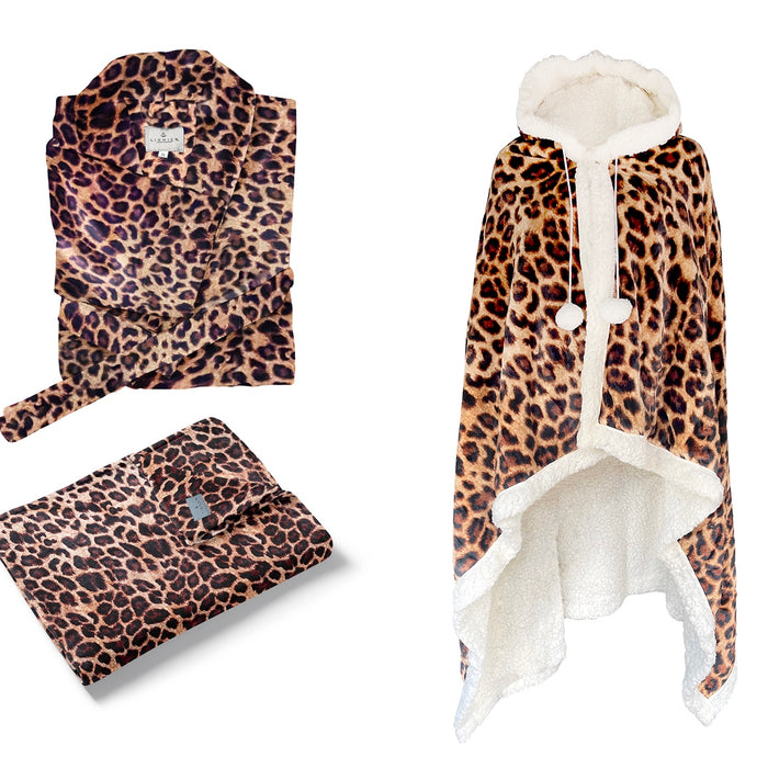 LINNICK Flanel Fleece Badjas Leopard - bruin