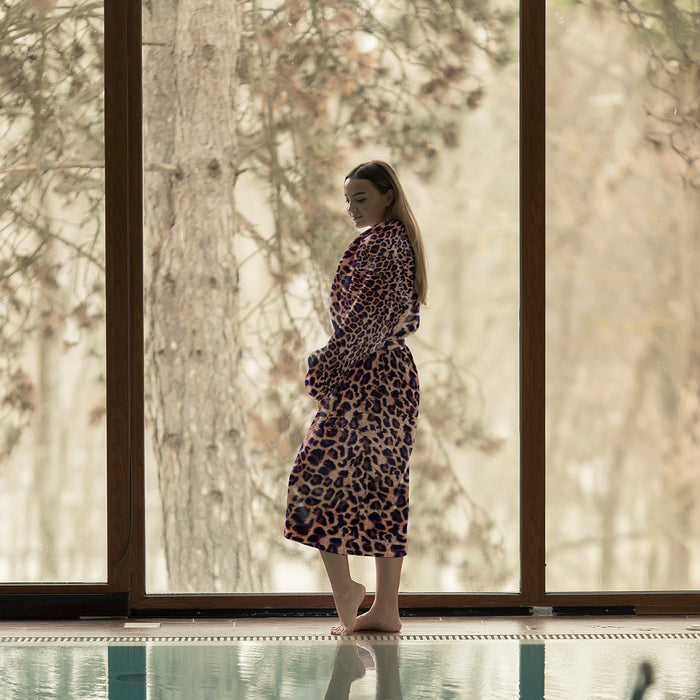 LINNICK Flanel Fleece Badjas Leopard - bruin