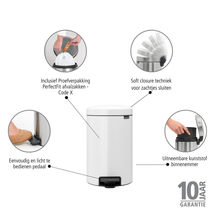 Brabantia NewIcon Pedaalemmer 12 L - Wit