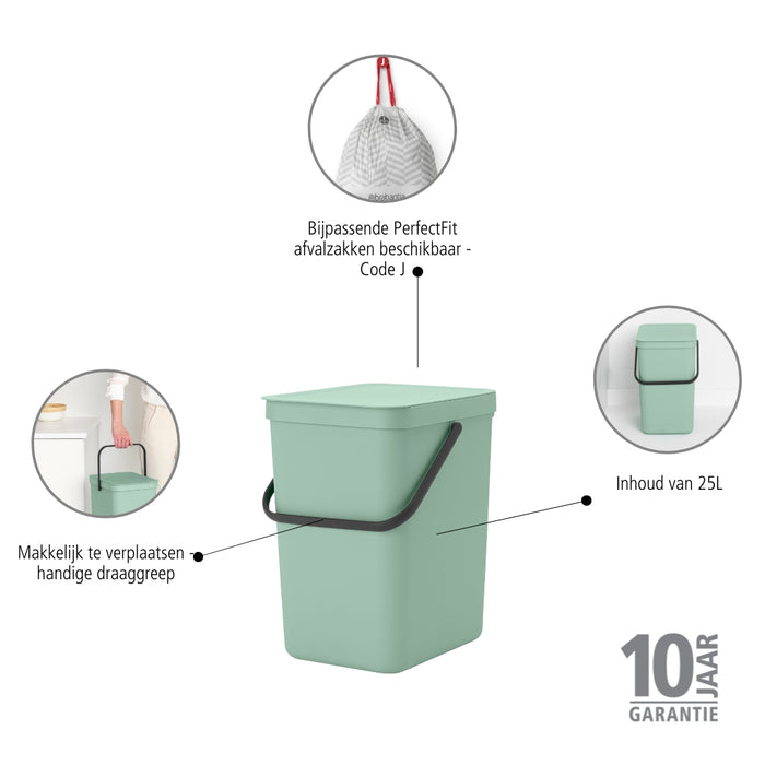 Brabantia Sort & Go Afvalemmer 25 L - Mintgroen