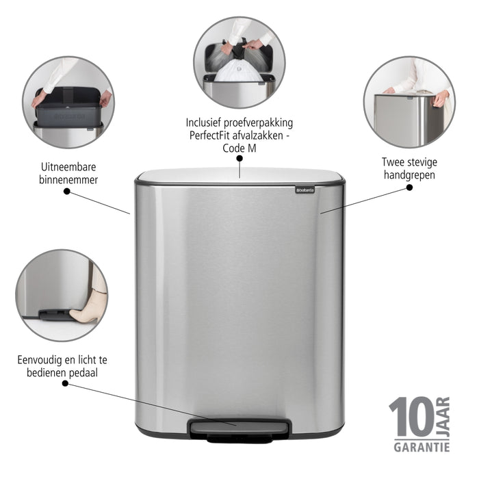 Brabantia Bo Pedaalemmer 60 Liter - Matt Steel