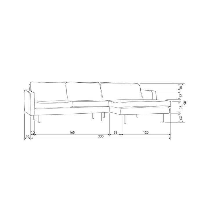 WOOOD Rodeo Chaise Longue Rechts - Velvet -  Khaki