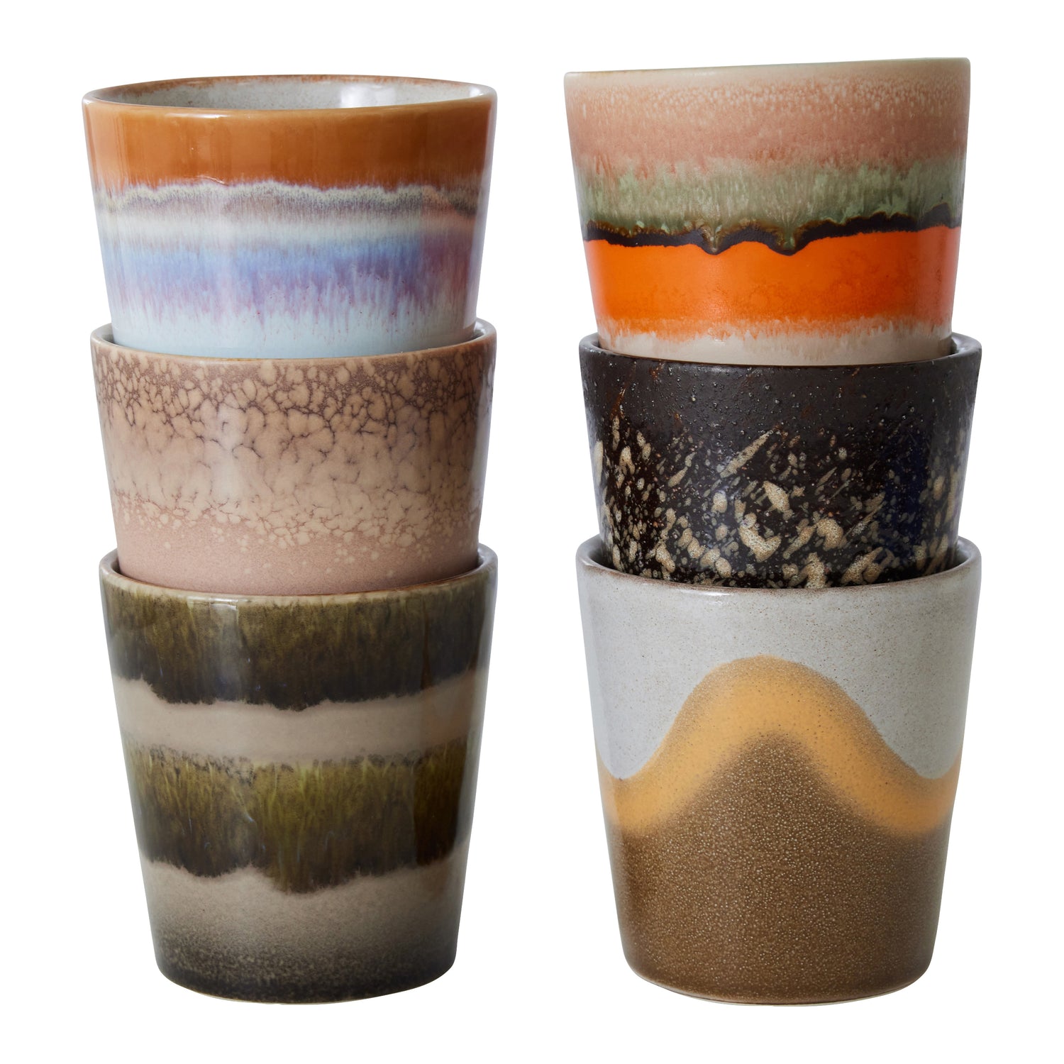 HKliving 70's Ceramics Mokken 0,23 L - Set van 6 - Elements