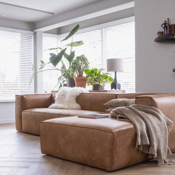 WOOOD Bean Hoekbank met Chaise Longue Rechts - Eco-leder - Cognac