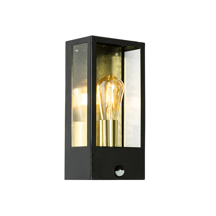 QAZQA Buiten wandlamp zwart met goud en bewegingsmelder - Rotterdam