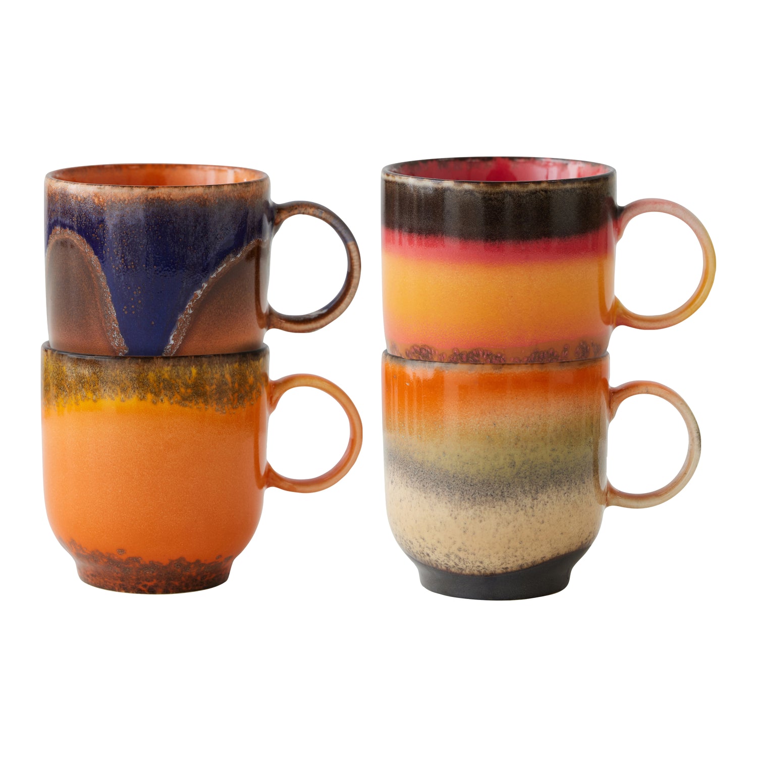 HKliving 70's Ceramics Koffiekop 0,25 L - Set van 4 - Brazil