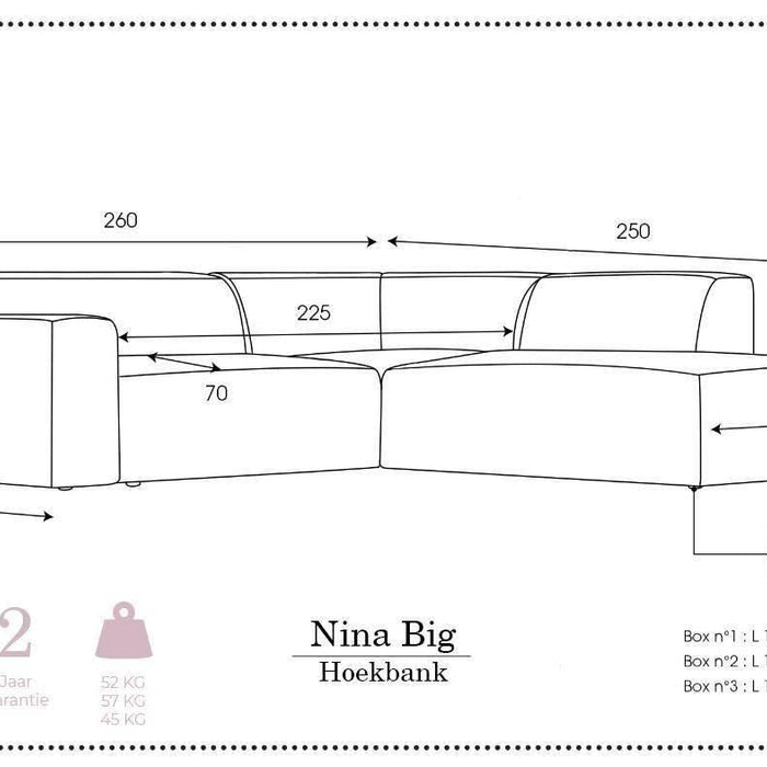 NADUVI Collection Nina Big Hoekbank Rechts - Ribstof - Lichtblauw