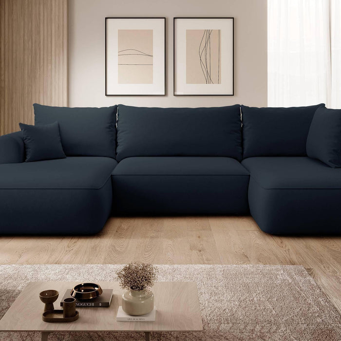 NADUVI Collection Philipa U-bank Rechts met Slaapfunctie - Velvet - Donkerblauw