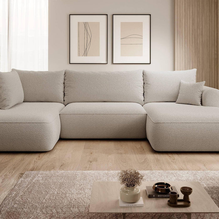 NADUVI Collection Philipa U-bank Links met Slaapfunctie - Bouclé - Taupe