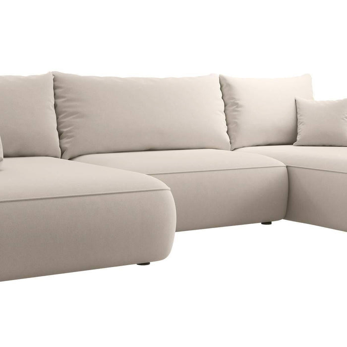 NADUVI Collection Philipa U-bank Links met Slaapfunctie - Velvet - Crème